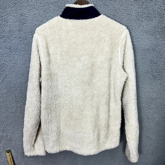Eddie Bauer sherpa fleece pullover sweatshirt women Large ivory snap collar cozy - Picture 3 of 9